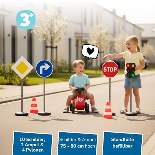 alldoro 60230 XXL-Verkehrsset mit Ampel, 10 Verkehrsschildern (75 cm) & 4 Pylonen, Verkehrserziehung für Kinder, Indoor & Outdoor, Orange