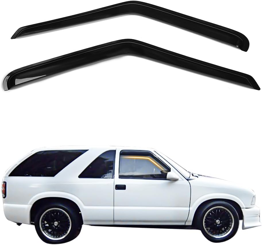 Tape on Window Visor Deflectors, Compatible with 1994-2005 Chevy S10 GMC Jimmy Sonoma Isuzu Hombre, Acrylic Black Slim Style Window Rain Guards, Sun Wind Side Vent Visor Set, 2 Pieces