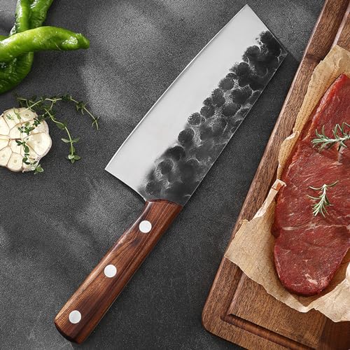 Japanese Chef's Knife 7 inch Handmade Forged Full Tang Kitchen Knife High Carbon Steel Cooking Knife with Wooden Handle for Home and Restaurant - Image 6