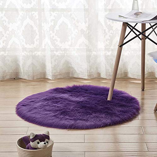 YIWOYI Round Soft Faux Sheepskin Fur Area Rugs Shaggy Silky Plush Carpet White Faux Fur Rug Bedside Rugs Rugs Living Room Large (purple,50cm)