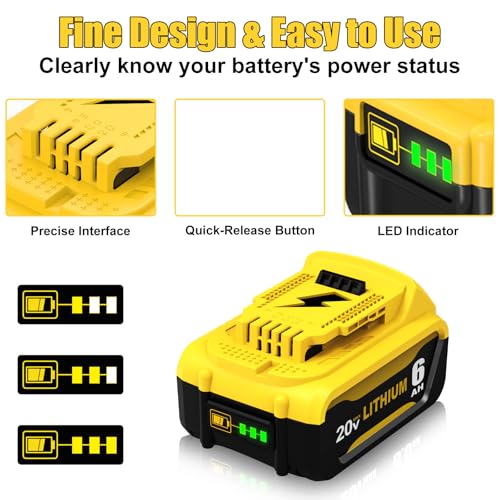 Ibanti Dcb206 Battery Replacement For Dewalt 20V Battery Compatible With Dewalt 20V Battery Dcb206 Dcb203 Dcb204 Dcb200 Dcd/Dcf/Dcg For Dewalt 20 Volt Max Series Cordless Power Tools thumb #4