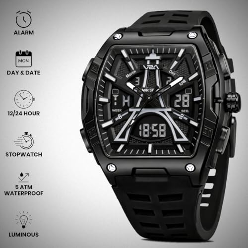 Image of V2A Impact 48mm Analog Digital Watch for Men | 3D Tower Dial Design | Alarm Stopwatch Day Date 12 /24 Hr | TPU Strap | 50M Water Resistant | Gift for Mens