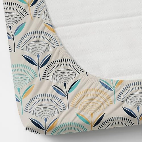 Image of Florida Blue Polycotton Floral Printed Elastic Fitted Bedsheet with 2 Pillow Covers, 150 GS (183 x 198 x 25 cm)