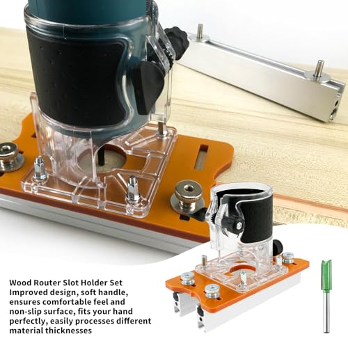 2-In-1 Oberfräse Grundplatte,Holz-Router-Basis,Holzfräser Werkzeug Schlitzhalterung Set,Oberfräsen Grundplatte für 64 MM - 65 MM Trimmer,Router-Schlitzhalterung,Holzbearbeitungs-Schlitzwerkzeug