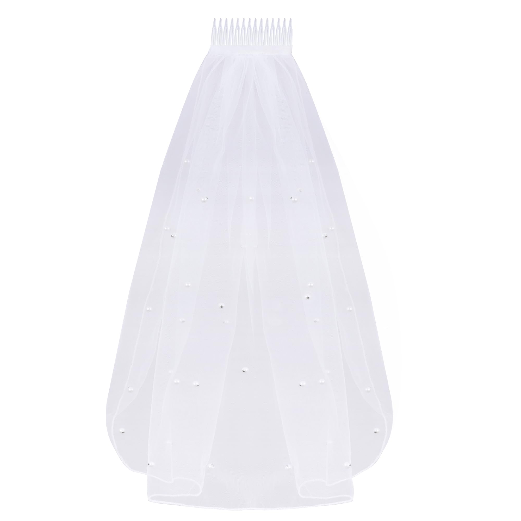 Lollanda Wedding Bridal Pearl Veil with Comb, Short Veils for Brides Shower, Bachelorette, Hen Night Party, Girls, First Holy Communion