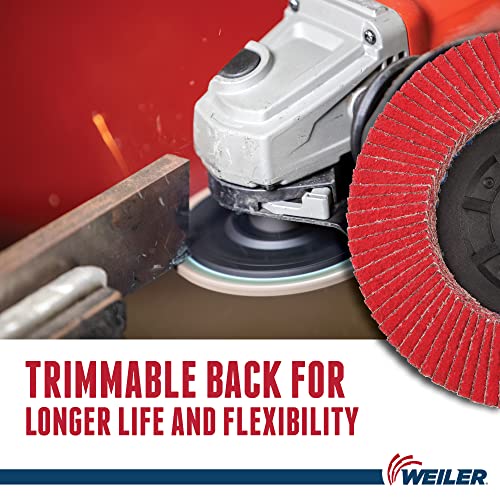 Image of Weiler 50118 4-1 /2 inch Tiger Ceramic Abrasive Flap Disc, Angled (Ty29), Trimmable Backing, 60C, 7 /8 inch Arbor Hole, Made in The USA, (Pack of 1)