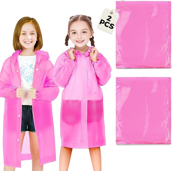 Image of BFONS 2-3 Pack Rain Ponchos for Kids, Reusable Raincoats for Boys Girls with Hood and Sleeves, Waterproof Rain Jackets