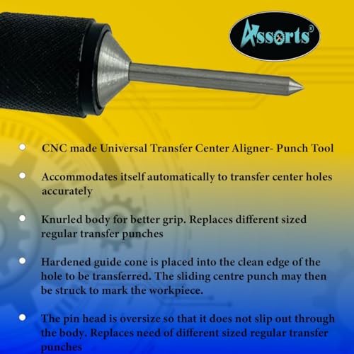 Image of Universal Transfer Center Aligner Punch with Hardened EN31 Pin | Self-Centering Hole Transfer Tool | 1 /4 inch to 5 /8 inch Range | Precision Drilling Alignment Tool for Machinists, Fabricators & Engineers