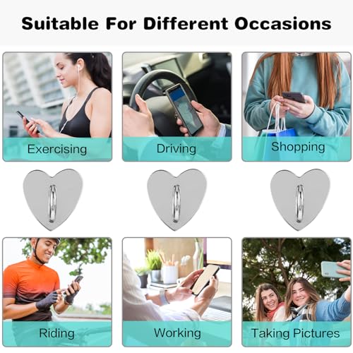 Xinjoduz 576885_1_4CUR4TZV 8 Pcs Cell Phone Finger Ring Phone Charm Hook Phone Ring Holder Grip Adhesive Metal Phone Finger Grip Loop Stand Heart Holder Universal Ring Holder thumb #4