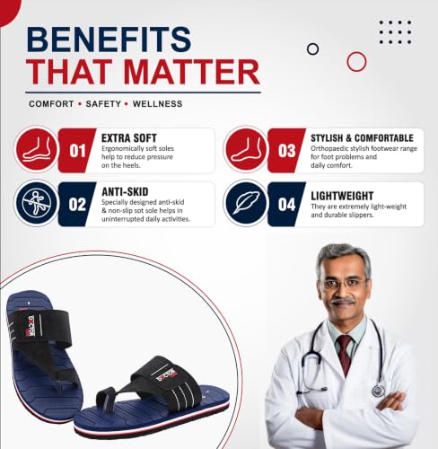 Image of Doctor Walk Men's Ortho Comfort Toe-Ring Slippers | Lightweight Non-Slip Cushioned Daily Wear Casual Sandals & Chappal for Men Extra Soft