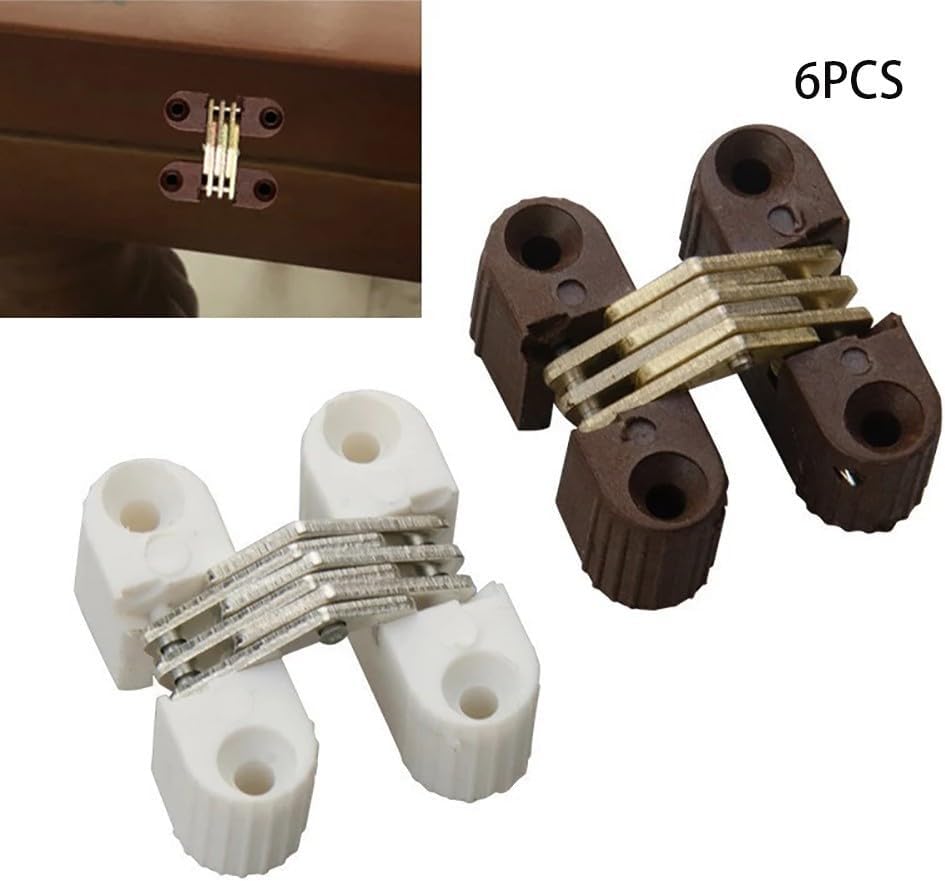 Pack of 6 Invisible Folding Door Cross Hinges, Practical Concealed Hinge Solution for Dining Table Connections (Brown)
