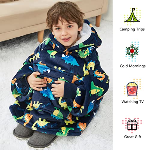 Image of KFUBUO Dinosaur Wearable Blanket Hoodie for Kids Sherpa Patterns Oversized Sweatshirt Blanket with Pocket 6-10 Year Old Boys&Girls Birthday Gifts | Sherpa, Heavy Material, Oversized Sweatshirt Blanket, Kids Blanket, Girl Boy Birthday Gifts, 6-10 Year Old