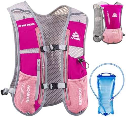 Azarxis Running Vest 5L Hydration Pack Water Backpack Lightweight Breathable Race Marathon Trail Cycling Gear (Rose Red - with 1.5L Water Bladder)