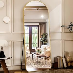 HARRITPURE Arched Full Length Mirror – 64″ x 21″ Large Floor Mirror Aluminum Frame Dressing Mirror with Stand for Bedroom/Living Room Wall Mounted, Gold