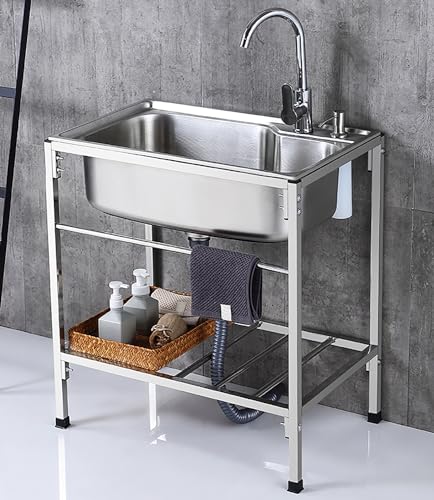 Fregadero de cocina de acero inoxidable independiente con grifo monomando reforzado 2