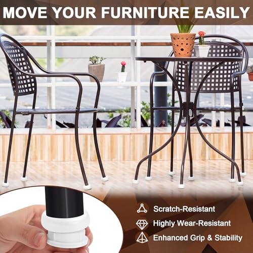Image of Threehoney 48 Pcs Wrought Iron Patio Furniture Leg Cap 1-1 /4 Chair Feet Cap | White Heavy Duty Nylon Round Chair Leg Glides Floor Protectors for Outdoor Patio Garden Metal Furniture, Table Feet