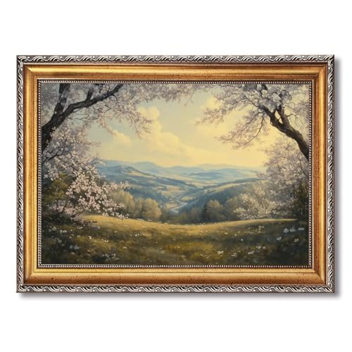Framed Blooming Blossom Landscape Canvas Print Art, Rustic Wall Art