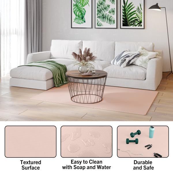 Image of Foam Floor Tiles - 24sqft Soft Nontoxic Baby Play Mat - Interlocking Puzzle Mat for Baby, Kids Playroom, or Home Gym Flooring by Stalwart (Light Pink)