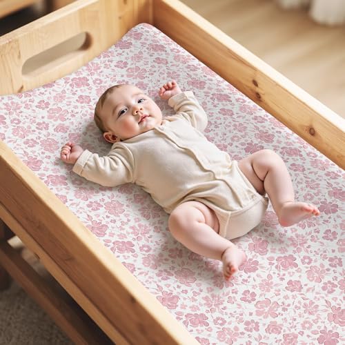 Image of FIOBEE Changing Pad Cover Waterproof 2 Pack Quilted Diaper Change Table Sheets Breathable & Ultra Soft for Newborn Baby Boys Girls Fitted Changer Pads 32 inchx 16 inch, Pink