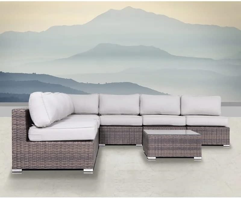 Enhance Outdoor Gatherings with 6-Person Wicker Seating Set, Plush Cushions, Fully Assembled, Brown and Gray