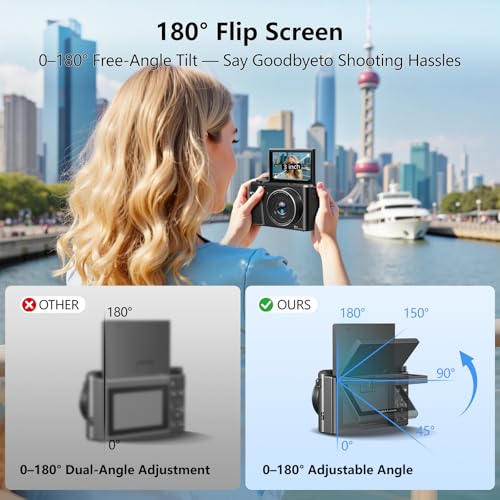 Image of 8K Digital Camera, 88MP Vlogging Camera for YouTube /Photography with 3 inch 180 Flip Screen, Fill Light, WiFi, Filters, Beauty Features Includes 32GB SD Card & 2 Batteries (Gunmetal)