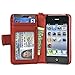Navor Folio Wallet Case for iPhone 4 4S Pockets for Cards & Money, Clear Window Slot for License ID ( RED )