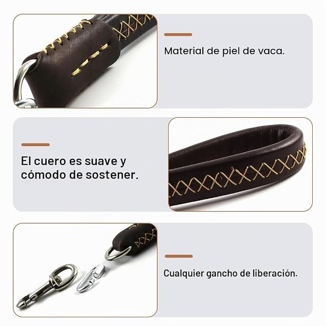 Foto 2 de 8 de Correa corta para perro, correa de entrenamiento de cuero con asa acolchada y clip de mosquetón para perros…