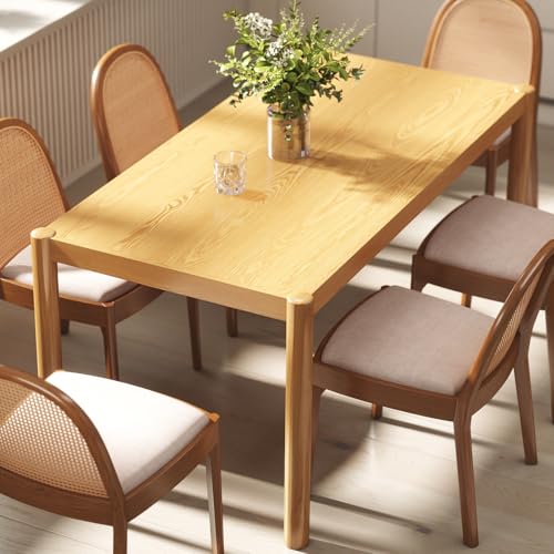 Image of LukeAlon Modern Wooden Dining Table for 4 to 6 People, 64 inch Large Kitchen Long Table with Wood Legs Mid Century Rectangular Dinner Tables for Home Dining Room Restaurant, Natural