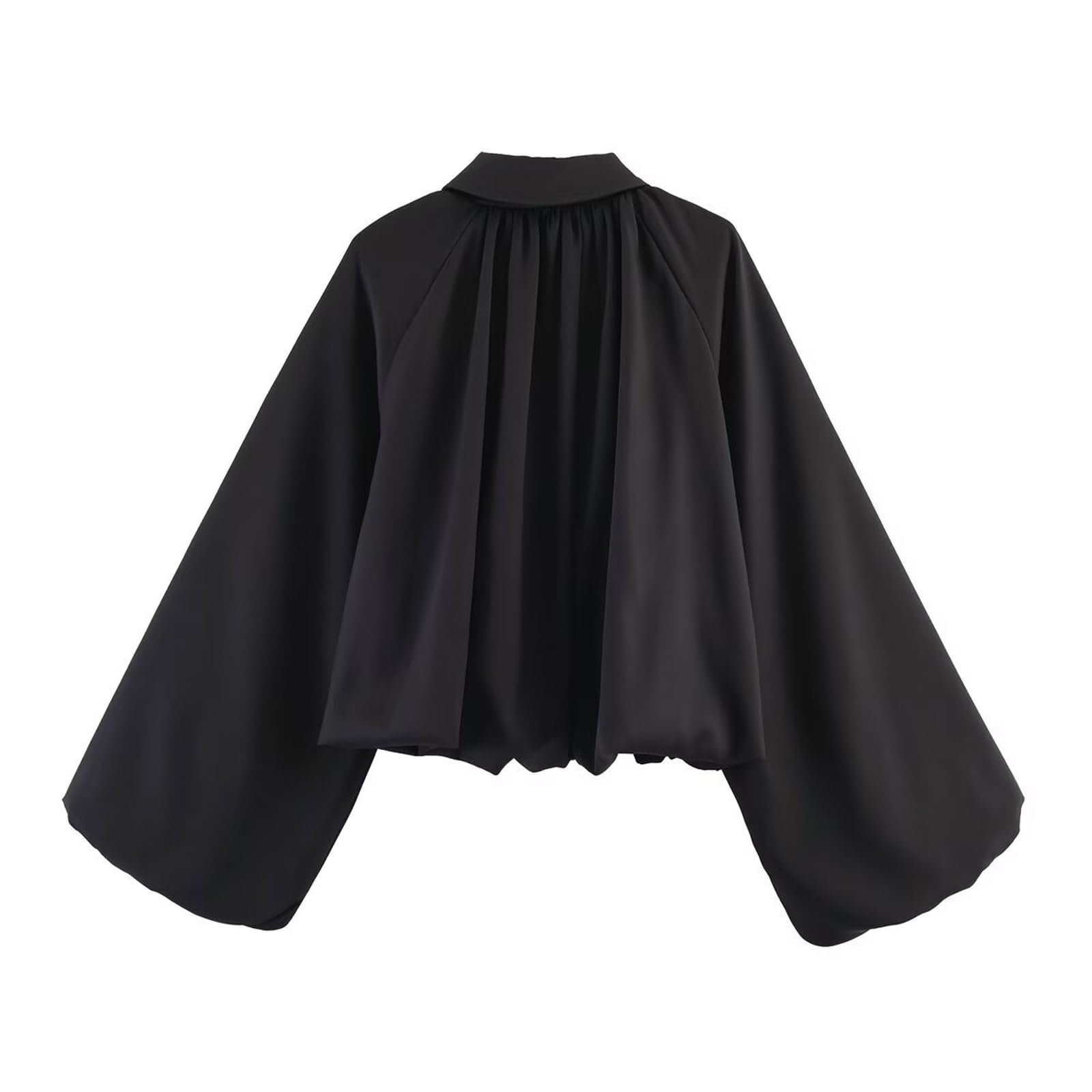 Chaqueta Pilot de manga larga abombada para mujer, cuello alto, corta, casual, holgada, ligera, color sólido