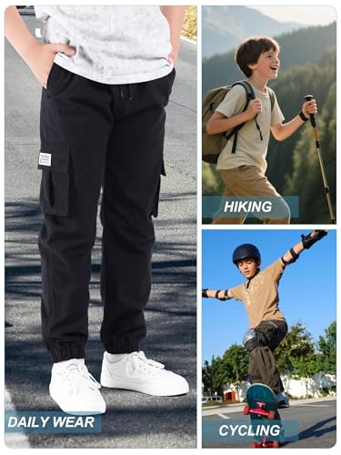 Image of NATUST Boys Cargo Joggers Drawstring Jogging Pants Kids Elastic Waist Trousers 5-14 Years