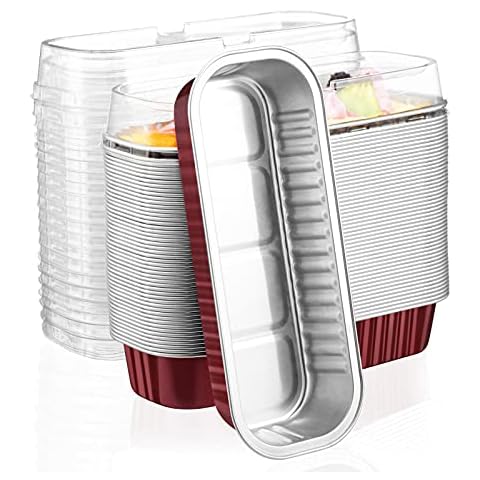 EUSOAR Aluminum Foil Cupcake Liners, 50pcs 6.8oz 6.5"x2.5"x1.2" Disposable Foil Pan Tin with Lids,Cupcake Baking Cups Containers Wrappers, Dessert Cheesecake Creme Brulee Ramekins Pan Cover