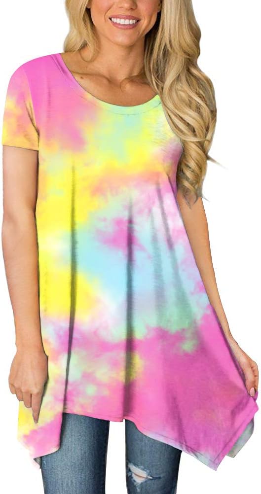 POPYOUNGWomens Summer Short Sleeve Tunic Tops Casual Spring Shirt Dressy Blouse