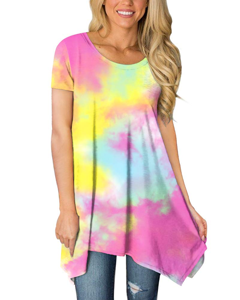 POPYOUNGWomens Summer Short Sleeve Tunic Tops Casual Spring Shirt Dressy Blouse