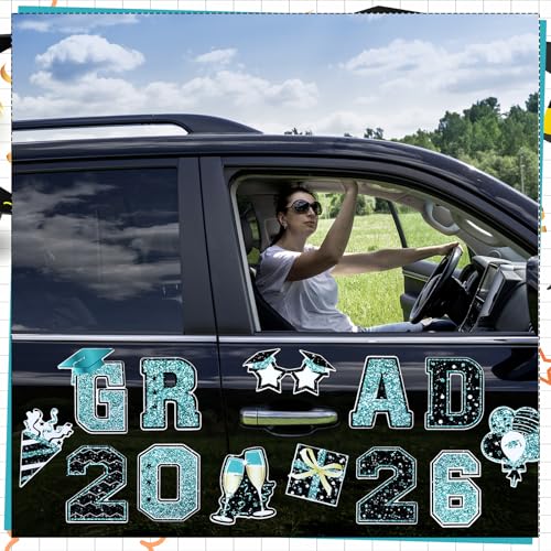 Image of Landhoow 30 Pcs Graduation Car Magnets 2026 Senior Graduation Car Decoration Bumper Sticker Congrats Grad Magnet Magnetic Refrigerator Decal for Grad Parade Party Supplies(Teal, Black)