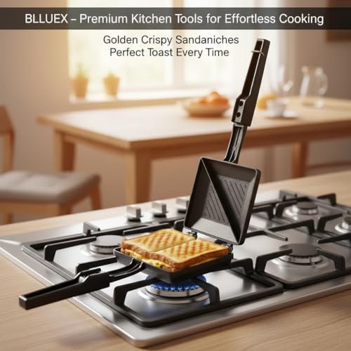Image of Classic Gas Sandwich Toaster, Non-Stick Aluminum Sandwich Maker, Flame-Proof Design, Heat-Resistant Handle, Gas Stove Compatible