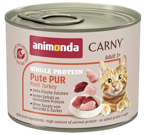 animonda Carny Katzen Nassfutter Single Protein Pute Pur (6 x 200g), Katzenfutter nass mit nur einer Proteinquelle, Futter für ausgewachsene Katzen mit Putenfleisch