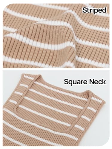 Image of MEROKEETY Women's Summer Square Neck Tank Tops | Sleeveless, Ribbed Knit, Striped Pattern, Slim Fit, Stretchy Soft Sweater Vest Casual Work Outfits