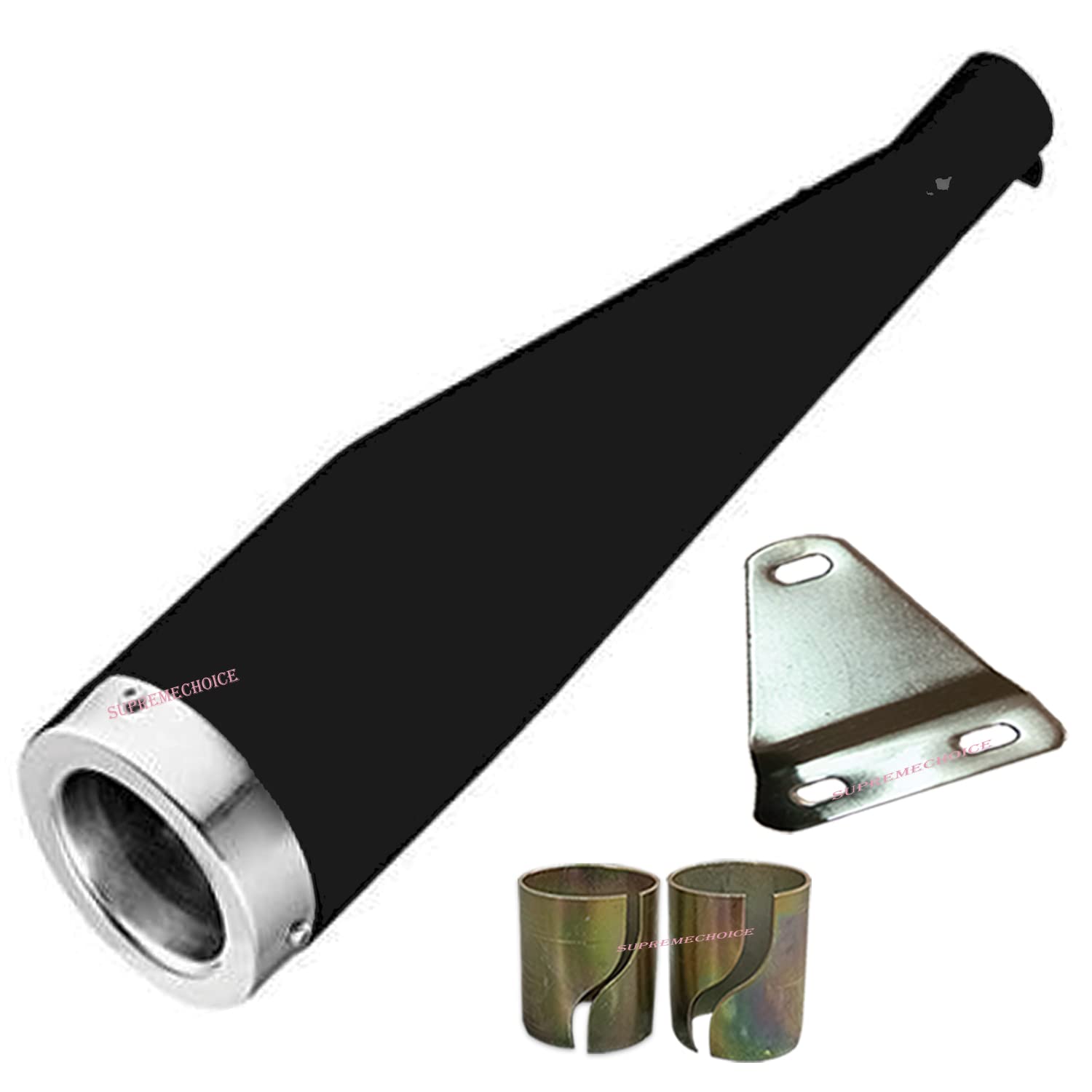 Bike Bullet SLM21 Silencer Bullet Exhaust Glasswool Cobra Filter Black Front Chrome Front Chrome Bike Exhaust With Zed Clamp & Bush for Royal Enfield Bullet Classic 350-image-44
