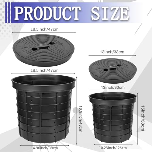 Image of 2-Pack Perforated Sump Pump Basin and Lid Set, Includes 18.5 inch Large and 13 inch Medium Sump Pump Pits, Heavy-Duty Plastic Drainage Basins for Basement, Kitchen Sinks and Crawl Spaces