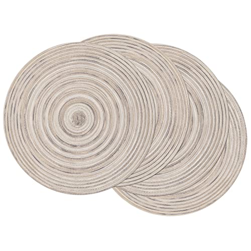 Image of SHACOS Round Braided Placemats 15 inch Set of 4 Variegated Washable Kitchen Table Placemats for Home Wedding Party (Rainbow Gray, 4)