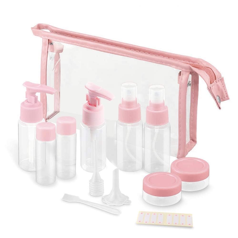 BananaHome11pack Travel Bottles Kit,Leak Proof Portable Travel Accessories Toiletries, Perfect for Business or Personal Travel Essentials,Cosmetic Containers for Lotion,Shampoo,Cream (11pack, Pink)