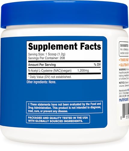 Image of Nutricost N-Acetyl L-Cysteine (NAC) Powder 250 Grams, Gluten-Free, GMO-Free | Vegan NAC