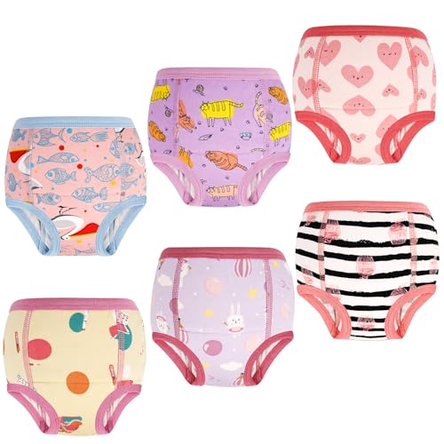 MOEMOE BABY Training Underwear 6 Packs 100% Cotton Absorbent Potty Training Pants for Toddler Boys and Girls 3 Years