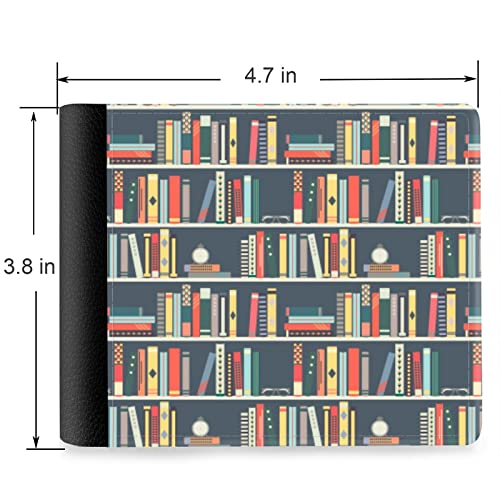 (Books And Bookshelf Pattern Front Pocket Slim Bifold Leather Wallet RFID Blocking with ID Window for Men2