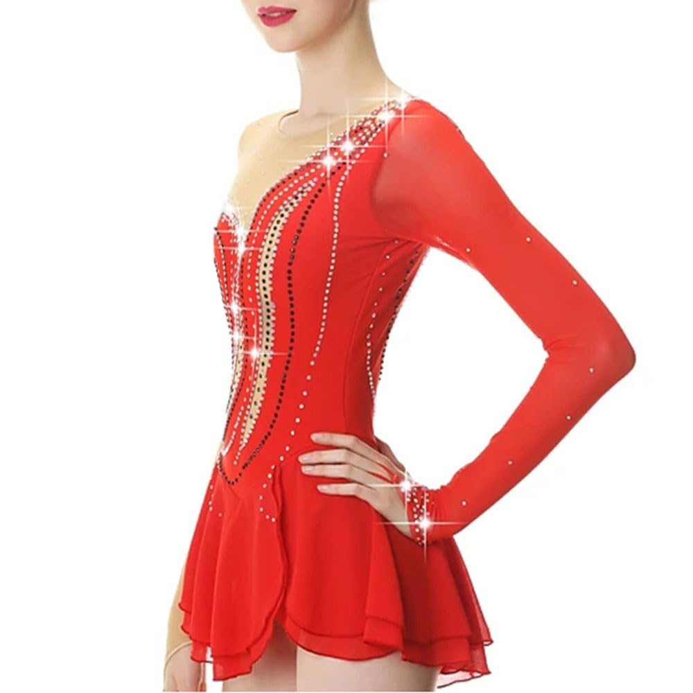 purpleq Maillot de Patinaje Artistico para Niña Maillot de Danza Moderna con Pedrerías Brillantes Leotardo de Baile Disfraz Bailarina Manga Larga Maillot de Ballet Gimnasia