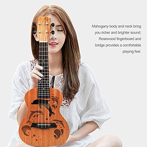 QZH Professionnel Sapele Dauphin Motif Ukulélé Guitare Acajou Cou Délicat Tuning Peg 4 Cordes Bois Ukulélé Cadeau - Les Beatles, Paul McCartney, John Lennon, RIngo Starr, George Harrison QZH Professionnel Sapele Dauphin Motif Ukulélé Guitare Acajou Cou Délicat Tuning Peg 4 Cordes Bois Ukulélé Cadeau – Image 3