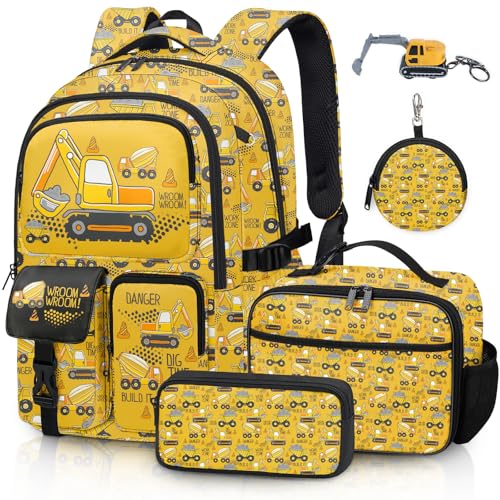 Fihevur Construction Backpack Set for Boys, Kids Excavator