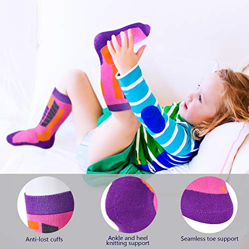 Soared Winter Ski Socks Snowboard Snow Warm Knee Over the Calf OTC High Performance 2 Pairs for 3-8 Years Old Kids Pink