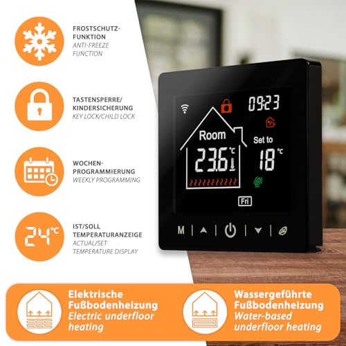 Thermostat connecté noir M2 WiFi résout les variations de température au sol - 3