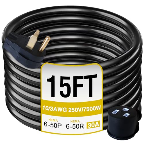 Image of PPUMP NEMA 6-50P to NEMA 6-50R 250V/7500W 30 Amp 3 Prong Welder Extension Cord, 10 Gauge Heavy Duty Welding Cable, NEMA 6-50 Plug with ETL Listed (NEMA 6-50P/6-50R 4.6M/15FT)